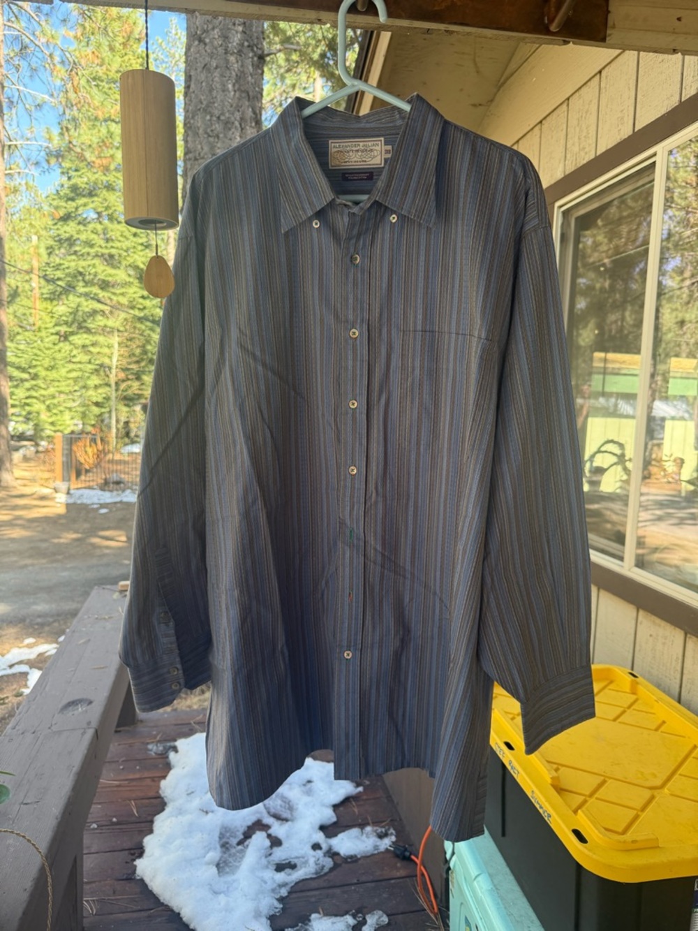 Alexander Julian Blue and Gray Striped Long-Sleeve Dress Shirt